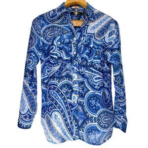 Lauren Ralph Lauren Blue Paisley Button Down Long Sleeve Blouse Sz: PM